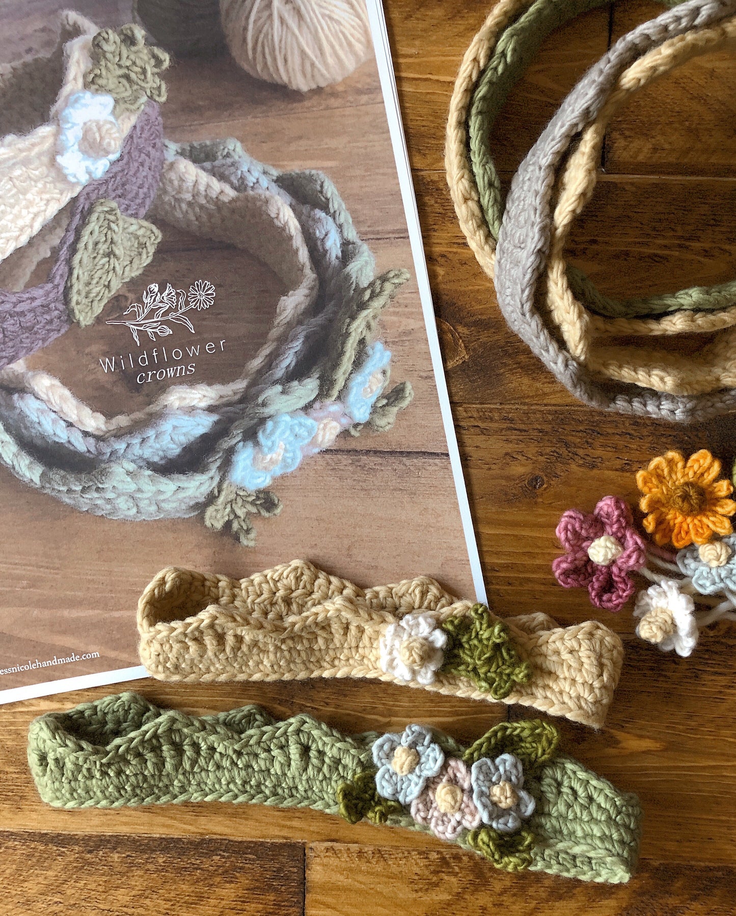 Wildflower Crown Crochet Pattern – Digital PDF, Floral Crochet Crown in 5 Sizes