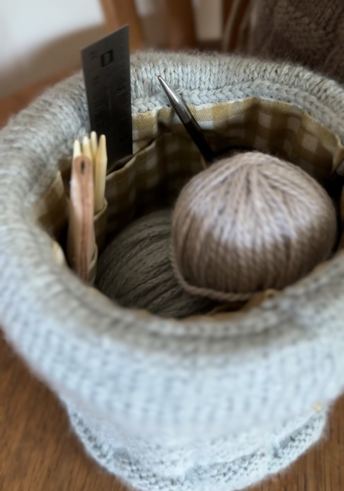 Woven Bucket Bag Knitting Pattern, Drawstring Project Bag with Lining