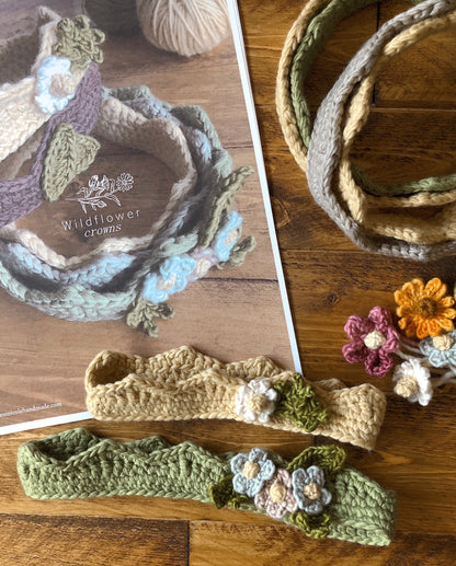 Wildflower Crown Crochet Pattern – Digital PDF, Floral Crochet Crown in 5 Sizes
