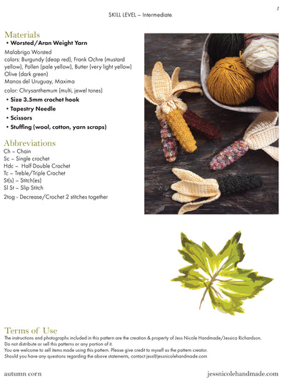 Autumn Corn Crochet Pattern -  Indian Jewel Corn PDF, Amigurumi Fall Decor